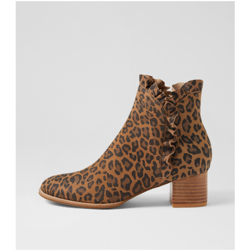 Django & Juliette Yebby Dj Camel Leopard Suede Camel Leopard Boots Womens Shoes Casual Ankle Boots