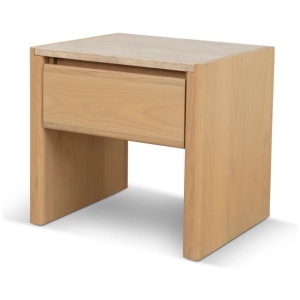 Ex Display - Linden 55cm Travertine Top Bedside Table - Crème Ash by Interior Secrets - AfterPay Available