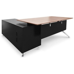 Excel 1.95m Executive Office Desk Right Return - Walnut - Black - Last One by Interior Secrets - AfterPay Available