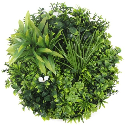 Flowering White Artificial Green Wall Disc UV Resistant 50cm (White Frame)