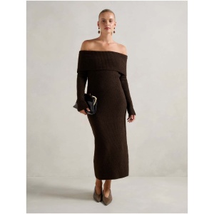 Forever New Women's Alexa Boucle Midi Dress in Shadow Brown