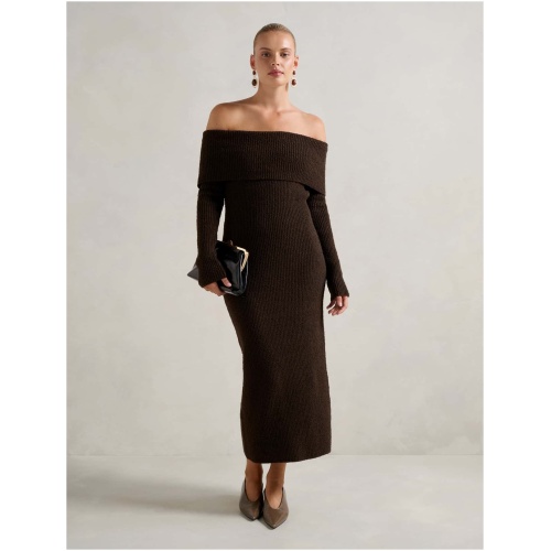 Forever New Women's Alexa Boucle Midi Dress in Shadow Brown