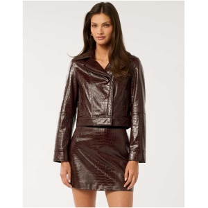 Forever New Women's Aurelia Crocodile Faux Leather Jacket in Berry Set