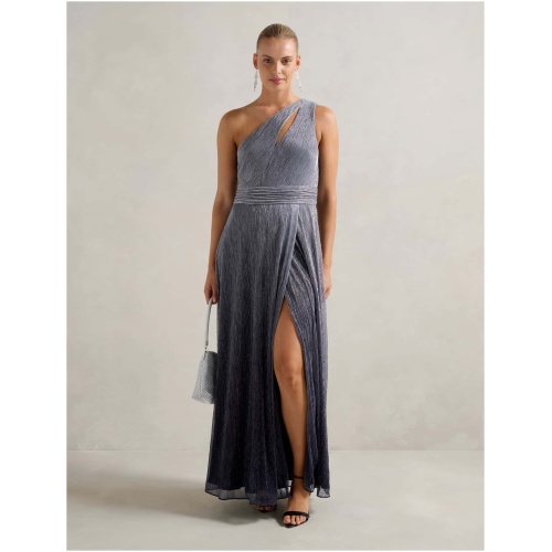 Forever New Women's Billie Asymmetrical Plisse Midi Dress in Silver Dusk Ombre