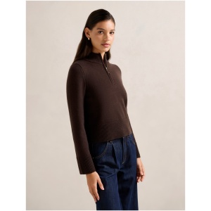 Forever New Women's Chantal Zip Neck Knit Sweater in Chocolate