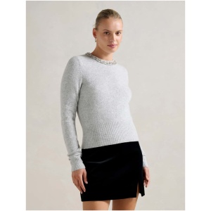 Forever New Women's Chrystal Embellished Neck Jumper in Silver Grey