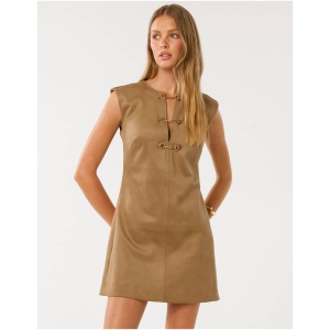 Forever New Women's Clover Snaffle-Detail Faux Suede Mini Dress in Brown