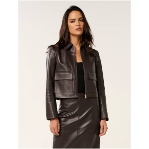 Forever New Women's Codie Leather Jacket in Chocolate Set