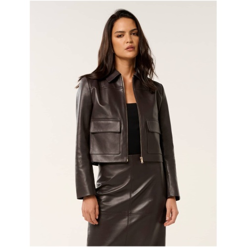 Forever New Women's Codie Leather Jacket in Chocolate Set