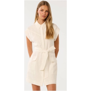Forever New Women's Dehlia Linen Utility Mini Dress in Porcelain