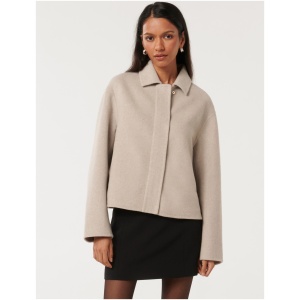 Forever New Women's Eden Petite Zip-Through Felled Jacket in Soft Oatmeal