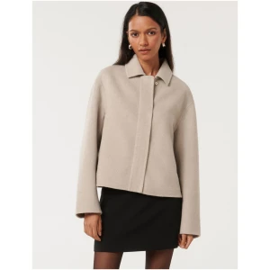 Forever New Women's Eden Petite Zip-Through Felled Jacket in Soft Oatmeal