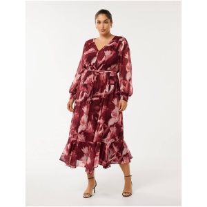 Forever New Women's Elizabeth Curve Long Sleeve Midi Dress in Berry Odella Floral