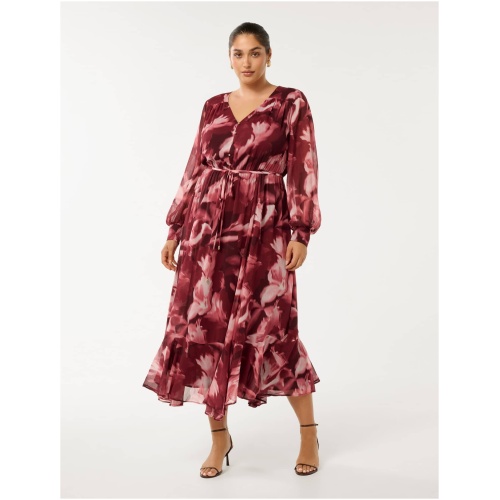 Forever New Women's Elizabeth Curve Long Sleeve Midi Dress in Berry Odella Floral