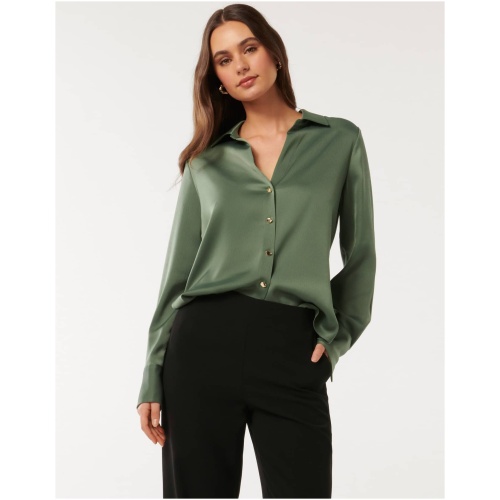 Forever New Women's Fiona Textured Shirt in Stone Green
