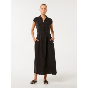 Forever New Women's Foster Cupro Shirt Midi Dress in Black