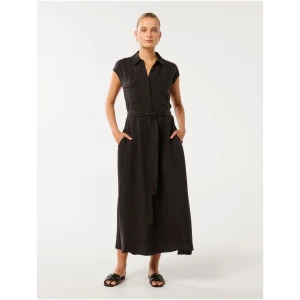 Forever New Women's Foster Cupro Shirt Midi Dress in Black