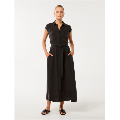 Forever New Women's Foster Cupro Shirt Midi Dress in Black