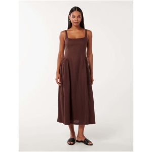 Forever New Women's Isabelle Linen Midi Dress in Rum Raisin
