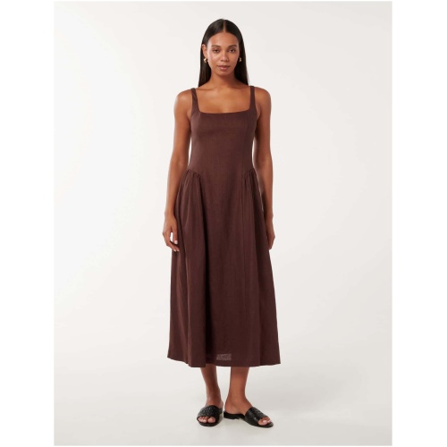 Forever New Women's Isabelle Linen Midi Dress in Rum Raisin