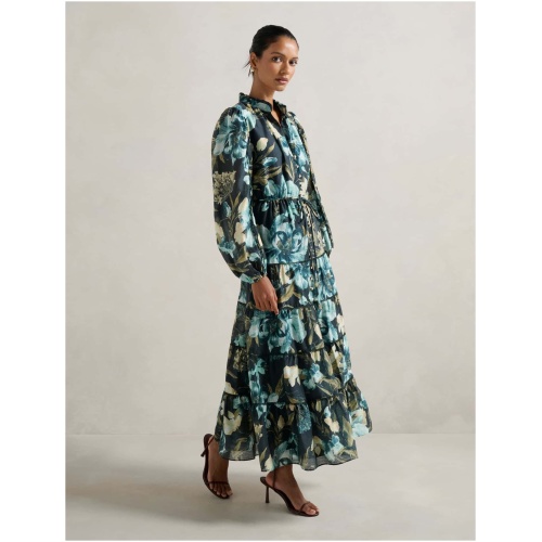 Forever New Women's Jessie Petite Button Down Midi Dress in Green Lyell Floral