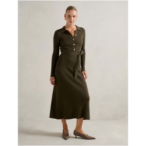 Forever New Women's Kelani Belted Knit Midi Dress in Olive