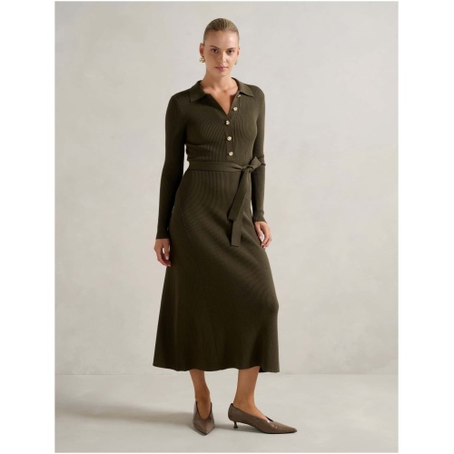 Forever New Women's Kelani Belted Knit Midi Dress in Olive
