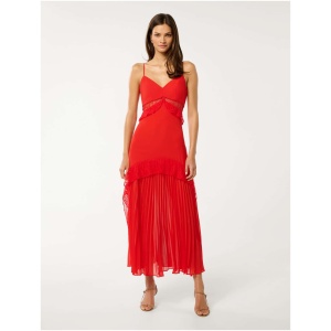 Forever New Women's Lara Pleated Ruffle Maxi Dress in Chilli Red
