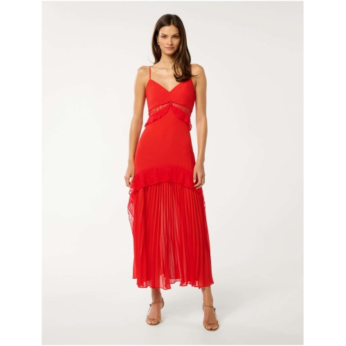 Forever New Women's Lara Pleated Ruffle Maxi Dress in Chilli Red