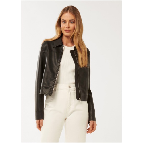 Forever New Women's Larissa Collared Faux Leather Jacket in Black