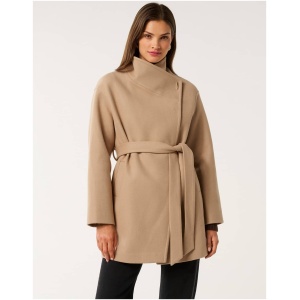 Forever New Women's Lola Funnel Neck Wrap Coat in Camel