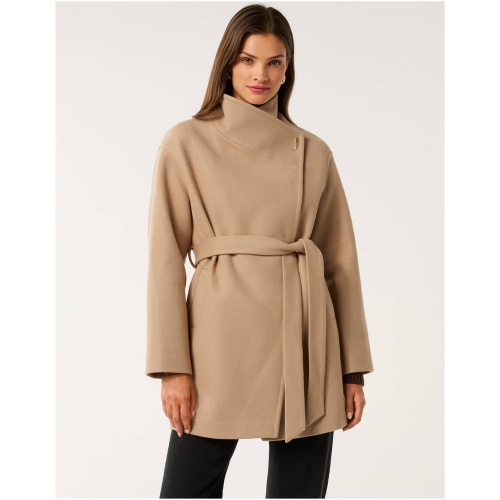 Forever New Women's Lola Funnel Neck Wrap Coat in Camel