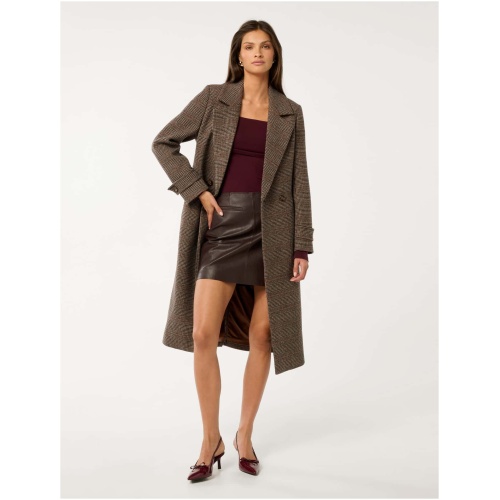 Forever New Women's Luccia Belted Check Coat in Brown Terracotta Check