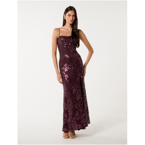 Forever New Women's Lucia Strappy Sequin Maxi Dress in Wine