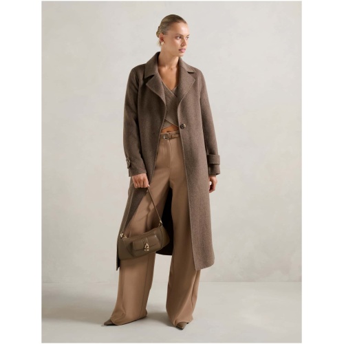 Forever New Women's Natalie Felled Seam Coat in Mid Brown Marle