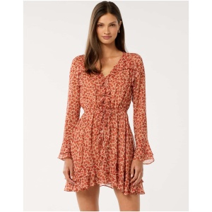 Forever New Women's Piper Ruffle Long Sleeve Mini Dress in Wilmont Ditsy