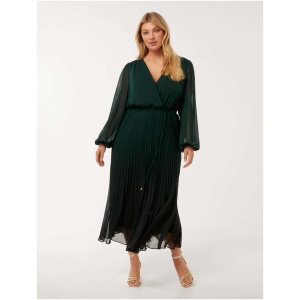 Forever New Women's Priscilla Curve Pleated Midi Dress in Dark Green Ombre