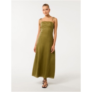 Forever New Women's Rita Beaded Tie Linen Midi Dress in Olive Branch