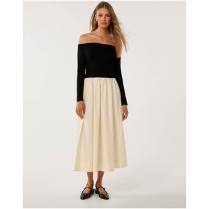 Forever New Women's Savannah Off Shoulder Midi Dress in Black/Cream