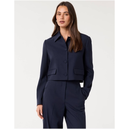 Forever New Women's Tanya Cropped Top Collar Jacket in Royal Navy Suit