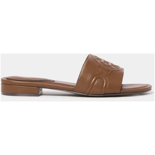Forever New Women's Willow Logo Slides Shoes in Dark Tan