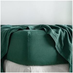 French Flax Linen Fitted Sheet in Jade, King Single / 35cm