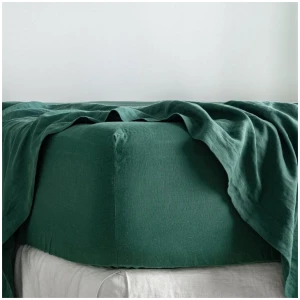 French Flax Linen Fitted Sheet in Jade, King Single / 35cm