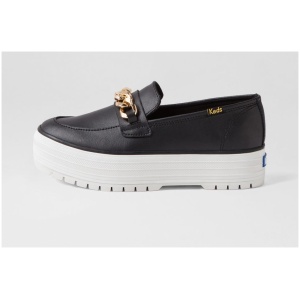 Keds Triple Loafer Ke Black Gold Leather Black Gold Shoes Womens Shoes Casual Flat Shoes