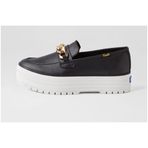 Keds Triple Loafer Ke Black Gold Leather Black Gold Shoes Womens Shoes Casual Flat Shoes