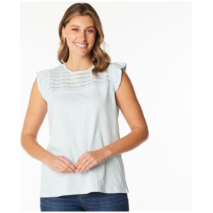 Khoko Collection Women's Slub Tee With Crochet Panel