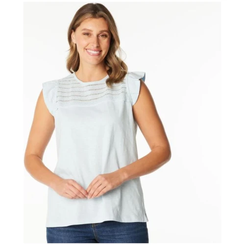 Khoko Collection Women's Slub Tee With Crochet Panel