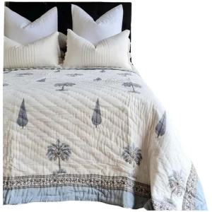 Kolka Palm & Pine Reversible Quilt 100% Cotton Blue - King Size