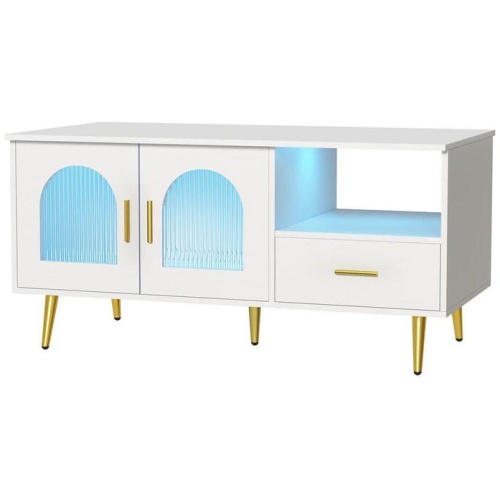LED Coffee Table Shelf Drawer Storage White