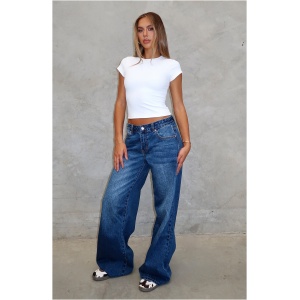 Maeve Low Rise Wide Leg Jeans Washed Dark Blue